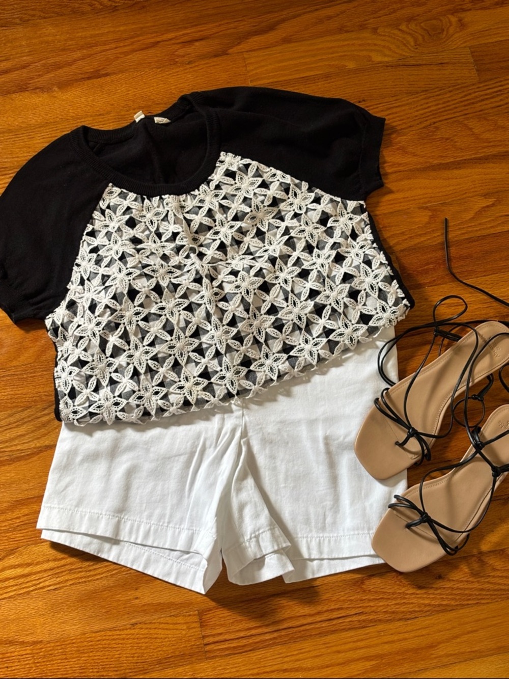 Anthro Crochet Lace Overlay Gingham Cotton Top Sz S